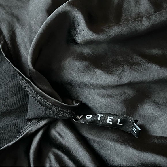 Motel Black Cowl Neck Satin Slip Mini Dress with Tie Back - Picture 10 of 12